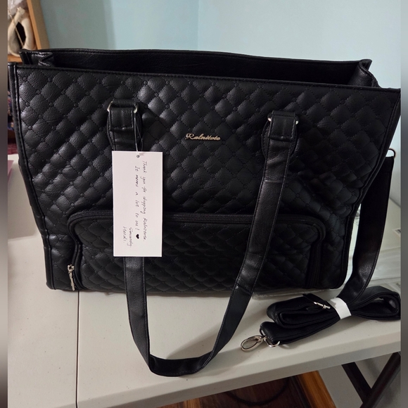 Ralnitote Laptop Tote Bag with Insulated Lunch Compartment for Women, PU Leather - Picture 1 of 13